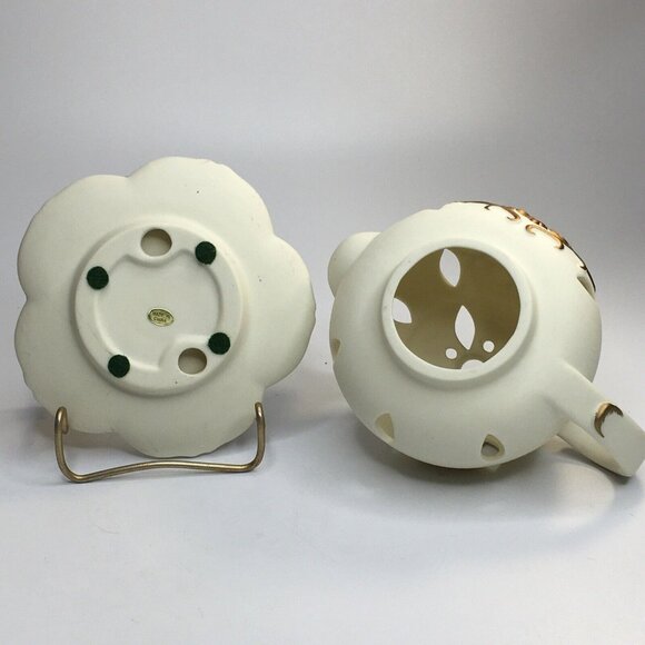 Partylite P7301 Tea Time Teapot Tealight Candle Holder Cream Gold Bisque Ceramic - Picture 7 of 9